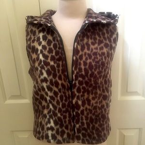 🎉HP🎉 Leopard Hoodie Fleece Zip up Vest sz M